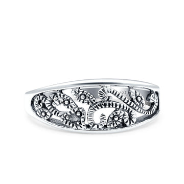 Vines Oxidized Band Solid 925 Sterling Silver Thumb Ring (8mm)